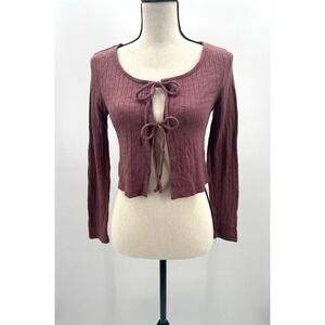 Nobo Medium Mauve Bow Tie front Cardigan Cropped Layers Cottage Bohemian Prairie
